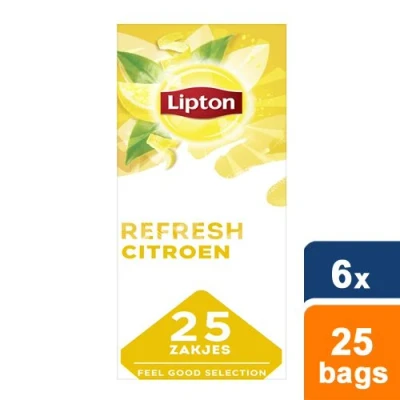 Afbeelding van Lipton Refresh Lemon 25 theezakjes Doos 6 stuks