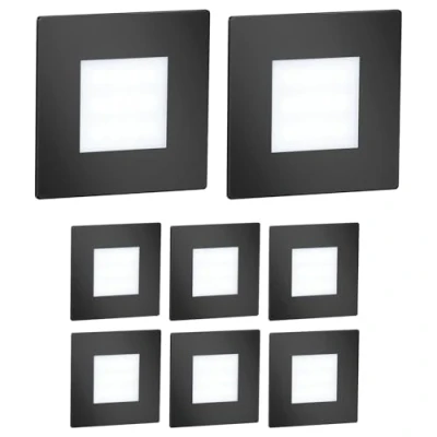 Afbeelding van ledscom.de 8 LED traplamp/inbouw wandlamp FEX voor binnen en buiten, hoekig, zwart, 85 x 85mm, koel wit
