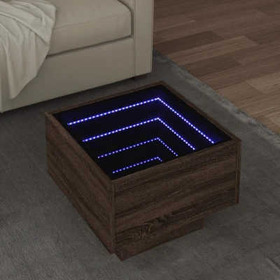 Afbeelding van Bijzettafel met LED 40x40x30 cm bewerkt hout bruin eikenkleur