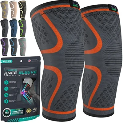 Afbeelding van MODVEL Kniebrace, set van 2 stuks kniecompressieverband voor heren en dames kniebrace hardlopen kniebeschermers medische kwaliteit meniscusscheuren, ACL, artritis (MV 111 M)