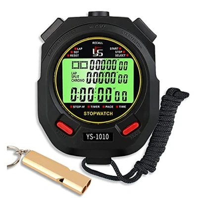 Afbeelding van Stopwatch Timer Digitale sport met verlichting en wekker kalenderfunctie, fluitje voor zwemmen, hardlopen, voetbal keukentimer