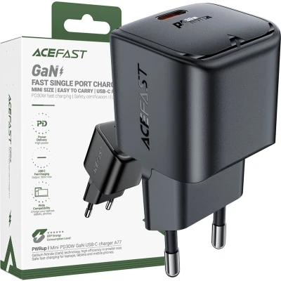 Afbeelding van Acefast A77 Mini PD 30W GaN USB C wandlader zwart