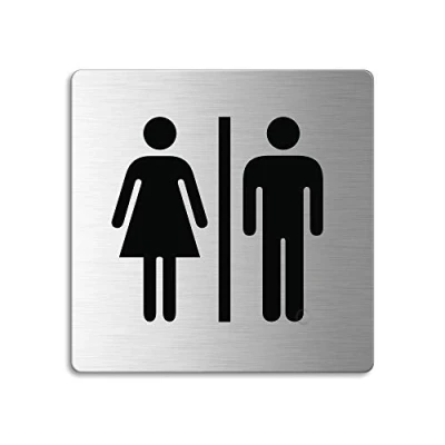 Afbeelding van Bordje Toilet Dames Heren Deurbord 85x85 mm RVS Zelfklevend