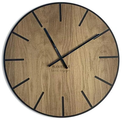 Afbeelding van FLEXISTYLE EKO grote wandklok zonder tikkend geluid Wood Art zwart 60 cm, voor woonkamer, slaapkamer, geproduceerd in de EU