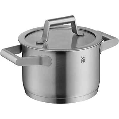 Afbeelding van WMF Comfort Line Kookpan, klein, 16 cm, glazen deksel, vleespan, inductie, 1,9 l, Cromargan roestvrij staal, gematteerd, schaalverdeling aan de binnenkant, stapelbaar, ongecoat