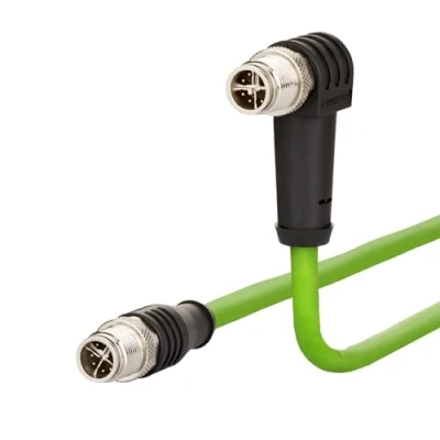 Afbeelding van Metz Connect 142M2X1C020, M12 netwerkkabel, patchkabel CAT 6a S/FTP 2,00 m, groen, PUR mantel, zuur