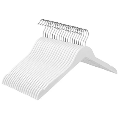 Afbeelding van SONGMICS kleerhangers van massief hout, 20 stuks, houten hangers met inkepingen, haak 360 draaibaar, antislip, voor jassen, pakken, overhemden, wit CRW003WT20