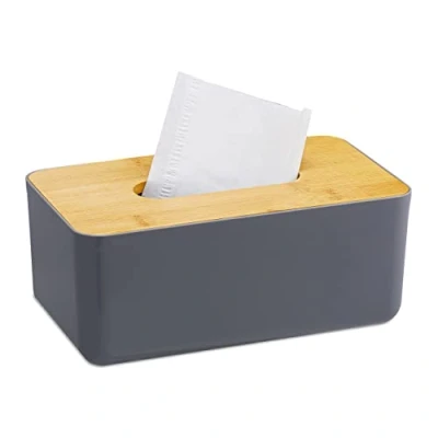 Afbeelding van Relaxdays tissue box modern grijs tissuehouder zakdoekhouder tissuedoos bamboe