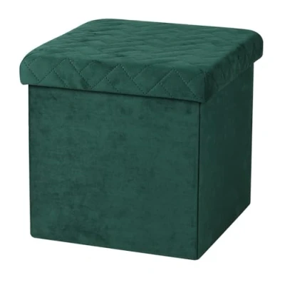 Afbeelding van Urban Living Poef/hocker opbergbox zit krukje velvet donkergroen polyester/mdf 38 x cm opvouwbaar