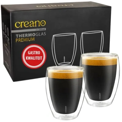 Afbeelding van Creano Premium dubbelwandige drinkglazen, 250 ml, set van 2, gastronomische kwaliteit, 100% vaatwasmachinebestendig, thermoglas, dubbelwandig glas