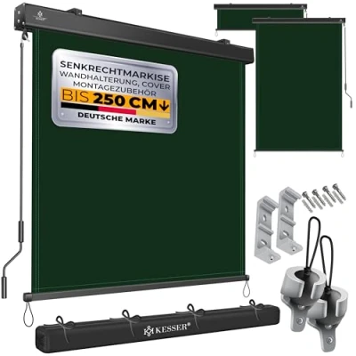 Afbeelding van KESSER® Verticale zonwering, 180 x 250 cm, buitenrolgordijn, handslingermechanisme, balkonrolgordijn incl. montageset &amp; cover, zon en inkijkbescherming, zonwering met zwengel, luifelkast, balkon