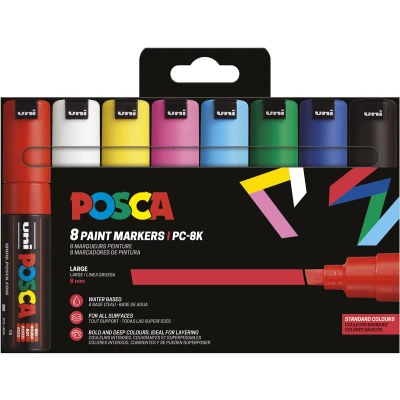 Afbeelding van Posca PC 8K Paintmarker Brede Punt 8 stuks in basiskleuren assorti
