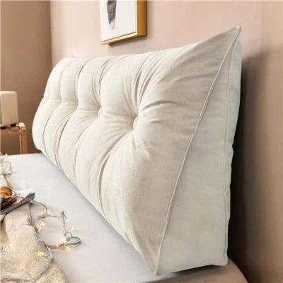 Afbeelding van Llchaensc Groot Driehoekig Hoofdeindekussen Twin Dorm Hoofdeinde XL Bed Wigkussen Voor Bolsterkussen Met Afneembare Hoes,Wit,180x50x20cm