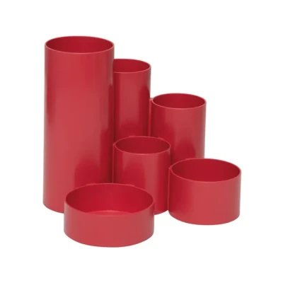 Afbeelding van MAUL MAULtubo Pennenkoker, recycling, Ø 15 x 12,5 cm, pennenhouder van gerecycled kunststof met 6 kokers, bureauorganizer voor pennen, borstels en schaar, stijlvolle bureau organizer, rood