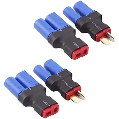 Afbeelding van YUNIQUE GREEN CLEAN POWER Set van 4 Adapters EC5 naar T Plug Deans Style Compatibel met Lipo batterij, RC Helikopter Voor Modelbouw, Blauw, Plastic