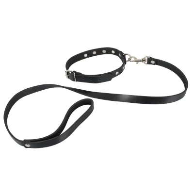 Afbeelding van Leren Halsband met Lijn Zwart
