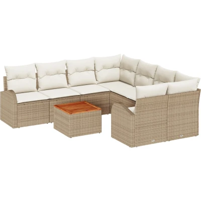 Afbeelding van vidaXL 9 delige Tuin Sofa Set met Kussens Beige Poly Riet Acacia