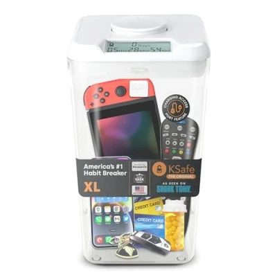 Afbeelding van Kitchen Safe Time Locking Container, opbergbox met timer voor mobiele telefoons, snacks en andere ongewenste verleidingen (Wit deksel + 10.4&quot; Doorzichtig basis)