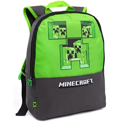 Afbeelding van Minecraft Rugzak Kids Pixel Creeper Doorbraak Grijze schooltas Een maat