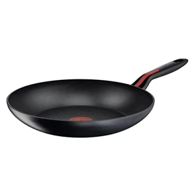 Afbeelding van Lagostina Linea Rossa wok met antiaanbaklaag, van aluminium, Ø 28 cm, inductie, gas en oven tot 175 C, thermosignaalkookweergave, handgrepen antislip siliconen