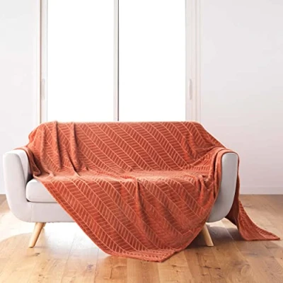 Afbeelding van Douceur d&#039;Intérieur , Deken, 180 x 220 cm, terracotta, flanel, reliëf, effen, Arya