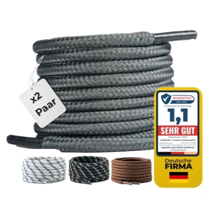 Afbeelding van LaceHype 2 paar premium ronde veters, diameter 4 mm, voor werkschoenen, laarzen, outdoorschoenen en sportschoenen, scheurbestendige schoenveters, vervangende schoenveters van polyester, donkergrijs, 150 cm