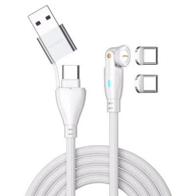 Afbeelding van 4smarts USB C/USB A naar C 100W Magnetische Oplaad Kabel PD 1.8 Meter Wit