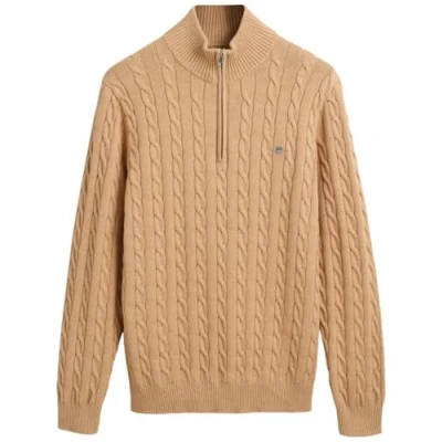 Afbeelding van GANT Cable Halfzip Trui, Heren, Maat: XXL, Khaki mel