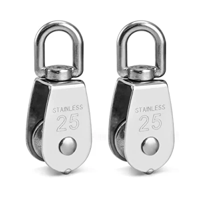 Afbeelding van QWORK® 2 stuks M25 katrol 304 RVS katrollen voor staalkabels tot 11 mm diameter, draagvermogen 150 kg