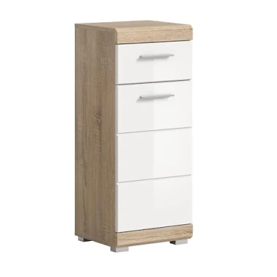 Afbeelding van Lambada badkamerkast 1 deur, lade hoog glans wit,eik decor.