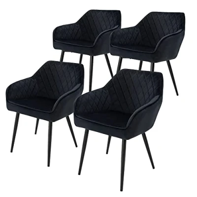 Afbeelding van ECD Germany Set van 4 Eetkamerstoelen met Armleuningen en Rugleuning, Zwart, Keukenstoel Fluwelen Bekleding