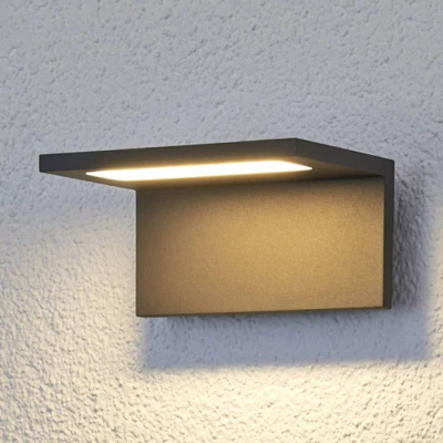 Afbeelding van Lucande LED wandlamp buiten 1licht aluminium, kunststof H: 8.5 cm antraciet, transparant Inclusief lichtbron