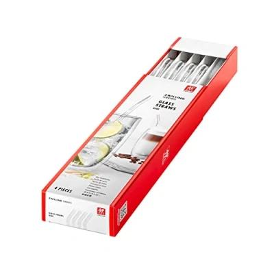 Afbeelding van ZWILLING Sorrento Glazen rietjes, duurzaam en herbruikbaar, borosilicaatglas, voor koude warme dranken, 4 stuks, lengte: 23 cm, gebogen vorm, kleur: transparant, incl. reinigingsborstel