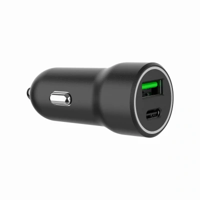 Afbeelding van 2 poorts USB auto snellader, Type C PD, 20 W, zwart