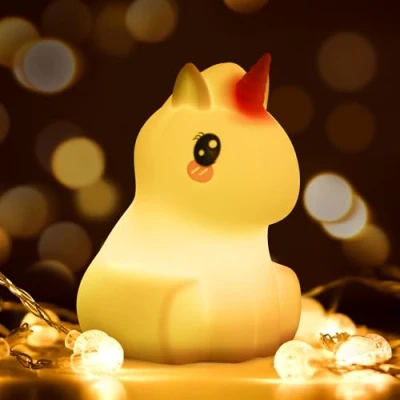 Afbeelding van kidoo Nachtlampje, kindernachtlampje, 9 kleuren led voor baby&#039;s, afstandsbediening, energie efficiëntie en helderheid instelbaar, USB opladen, kindernachtverlichting (eenhoorn)