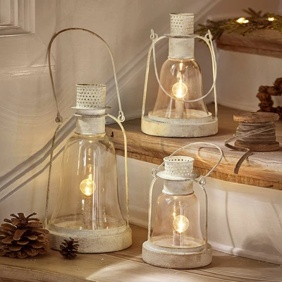 Afbeelding van LOBERON LED lantaarn set van 3 Fitou antiekwit
