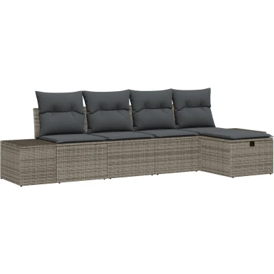 Afbeelding van vidaXL 5 Persoons Tuin Sofa Set met Kussens Grijs Poly Rattan