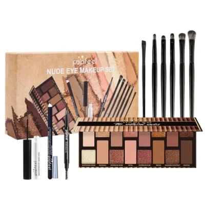 Afbeelding van Professionele make up oogschaduwpalet, veganistisch oogpalet, smokey eyes glitter geperst poeder oogschaduw palet nude tinten met spiegel, 16 (A)