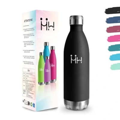 Afbeelding van Drinkfles, 1000 ml, BPA vrij, drinkfles van roestvrij staal, 304 dubbelwandig, vacuüm geïsoleerd, isolatiefles voor camping, kantoor, bergbeklimmen, wandelen, zwart lekvrij
