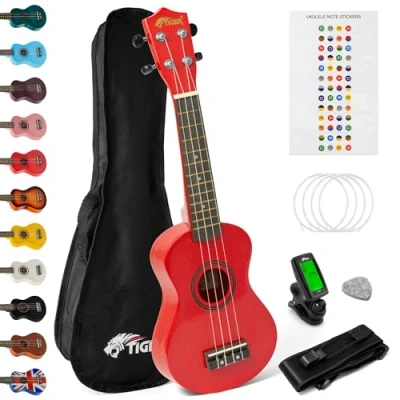 Afbeelding van TIGER Sopraan Ukulele Kit Beginners Packs in Rood