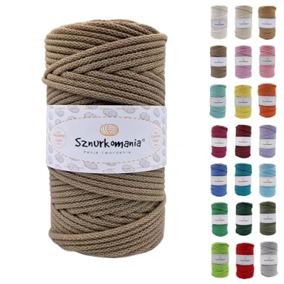 Afbeelding van Netuno Katoenen garen, 5 mm, 100 m, 46 kleuren, mokka kleur, gevlochten katoengaren, mm met kern, macramé koord, haakkoord, Sznurkomania