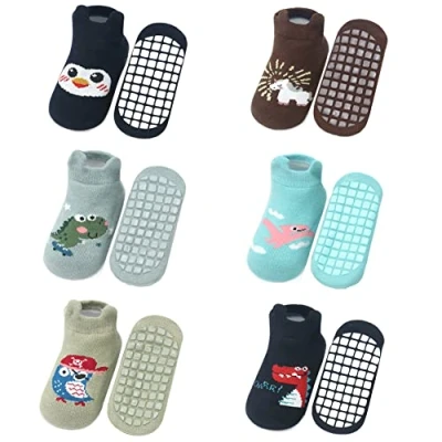 Afbeelding van FedMois 6 paar Baby kinderen sokken met anti slip grip sneaker onzichtbaar katoen, Pinguïn, 3 5 jaar
