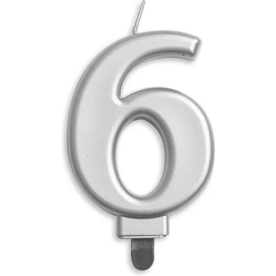 Afbeelding van Kaars 6 jaar Zilver Metallic 8cm