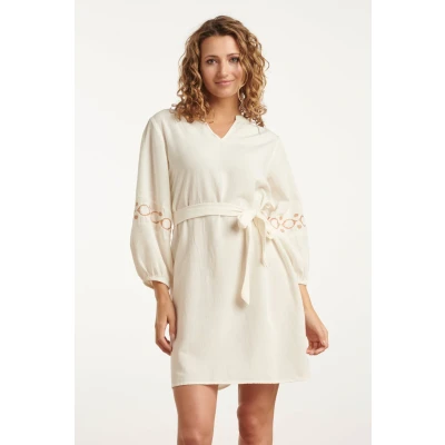 Afbeelding van Smashed Lemon 25195 Off White Jurk Met Geborduurde Mouwen 3XL