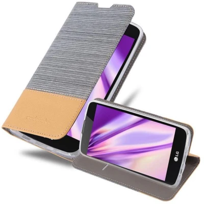 Afbeelding van Cadorabo Hoesje geschikt voor LG K8 2016 in LICHTGRIJS BRUIN Beschermhoes met magnetische sluiting, standfunctie en kaartvakje Book Case Cover Etui