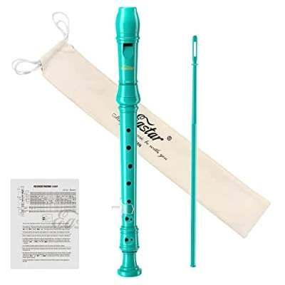 Afbeelding van Eastar Sopraan blokfluit instrument voor kinderen beginners, Duitse greep C knop recorder 3 delig met reinigingsset, duimsteun, katoenen tas, greeptafel, ERS 21GSB, hemelsblauw