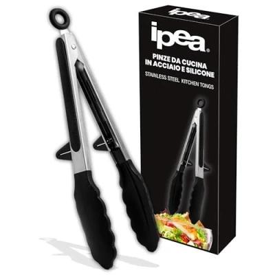 Afbeelding van IPEA Keukentang van roestvrij staal met siliconen punten, professionele tang voor barbecue, vlees, salade, buffet pasta, vergrendelingssysteem, hittebestendig, 27 cm