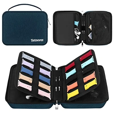 Afbeelding van Betoores Horlogeband organizer, opbergtas voor 20/40 Riemen, opvouwbaar, waterdicht, nylon, tas horlogebandjes, horloges, pennen, oplaadkabel, blauw, 40 modern