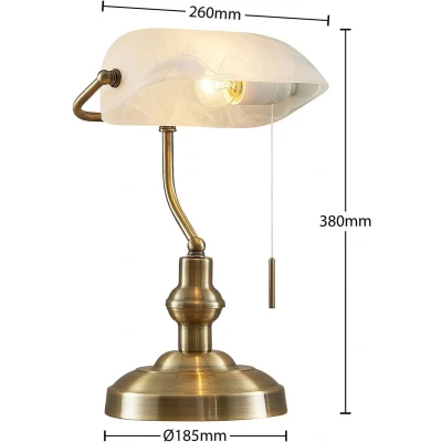 Afbeelding van Lindby bureaulamp 1licht staal, glas H: 38.5 cm E27 brons, opaalwit