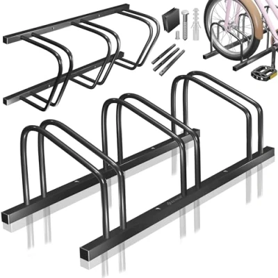 Afbeelding van KESSER® Fietsstandaard voor 4 fietsen incl. parkeerbord meervoudige standaard met 37 cm wielafstand 30 65 mm bandbreedte fietshouder opstelstandaard vloer of wandmontage wielstandaard